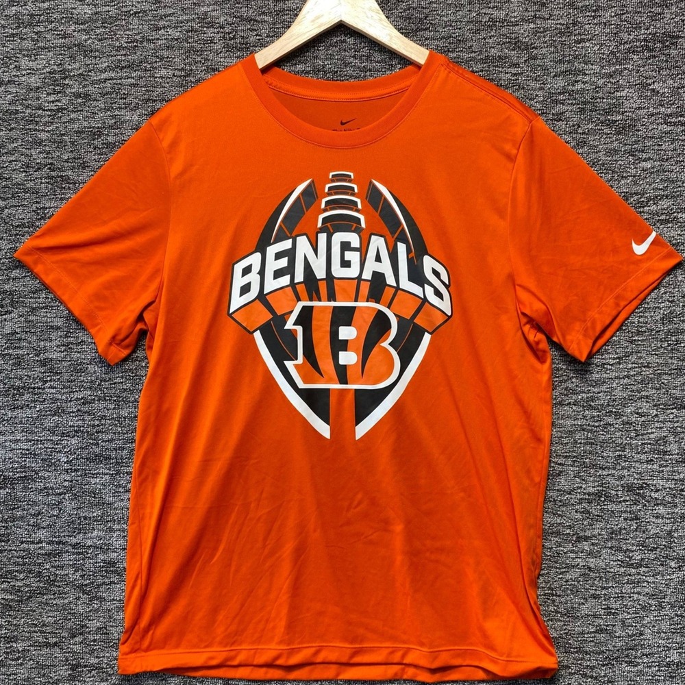 Nike Cincinnati Bengals T Shirt Mens Large Orange Dri Fit Short Sleeve NFL